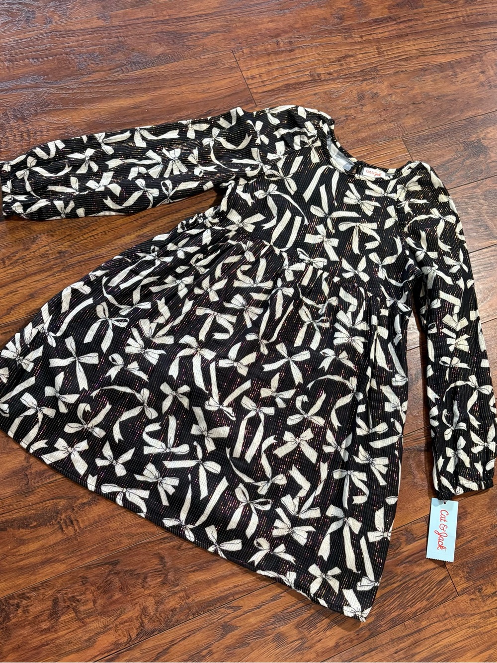 NWT Cat & Jack girls size L 10/12 long sleeve bow dress